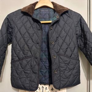 Boys Size 7 Reversible Quilted Ralph Lauren Coat – Navy/Green Plaid, Corduroy Co